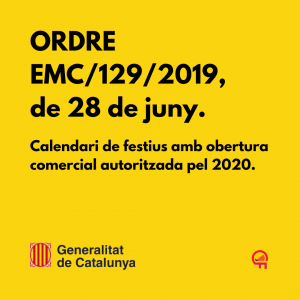 Calendari de festius amb obertura comercial autoritzada pel 2020.